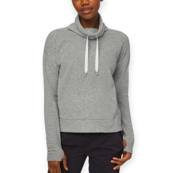 Lululemon Go Forward Fleece Pullover Sweater Light Grey High Cowl Neck Size 4 - Picture 1 of 16